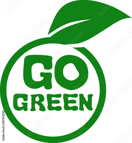 Go Green Logo Icon with Leaf and Circular Frame for Environmental Awareness