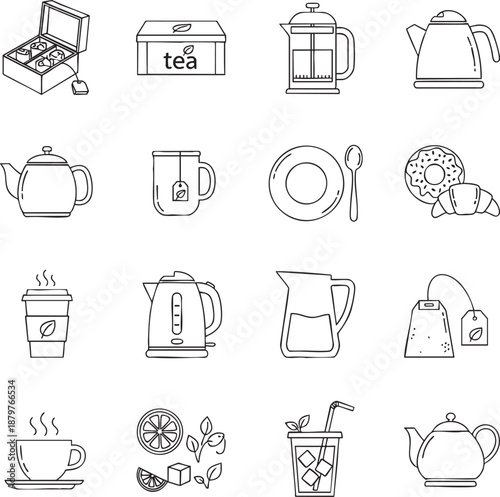 Editable Stroke Coffee and Tea Line Icon Set