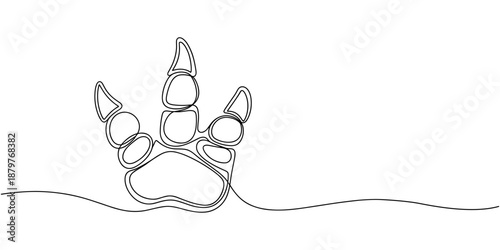 Dinosaur footprints continuous single line drawing.  Minimalism concept. self draw Dinosaur footprints continuous one line drawing. white back pro. Continuous one line drawing of dinosaur footprint.
