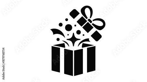 Opening gift box icon with a festive burst of surprise elements, perfect for celebration designs Vector