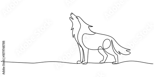 Minimalist Line Art Majestic Howling Wolf Design for Nature and Wildlife Enthusiasts, self drawing of One line drawing of wolf head in profile. Wolves mascot concept. Trendy continuous line