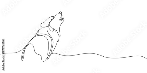 Minimalist Line Art Majestic Howling Wolf Design for Nature and Wildlife Enthusiasts, self drawing of One line drawing of wolf head in profile. Wolves mascot concept. Trendy continuous line
