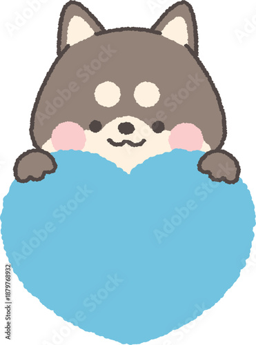 ハートの上から顔を出す黒いの柴犬