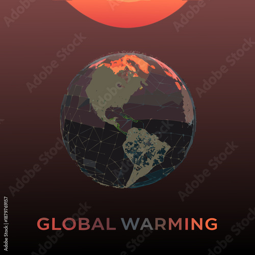 A digital earth illustration depicting the impacts of global warming and climate change