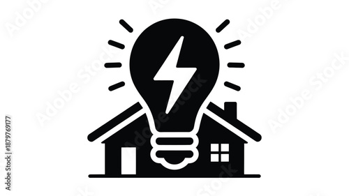 Smart home energy management and electricity concept featuring a house and a glowing light bulb Vector