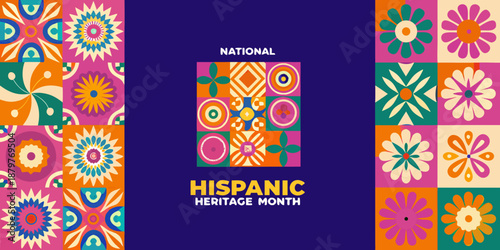 Colorful floral patterns and text celebrating national hispanic heritage month