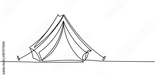 Self drawing line tourist tent continuous one single line drawn concept video, Animated self drawing of continuous line draw tent camping in outdoor travel.