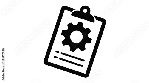 Clipboard with gear icon representing settings, process, and organized task management Vector
