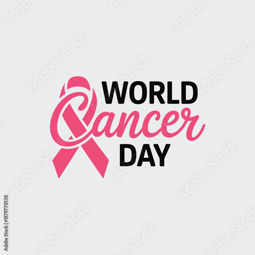 Pink ribbon and text for Cancer Day awareness