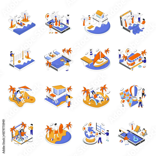 Set of Beach Isometric Illustrations 

