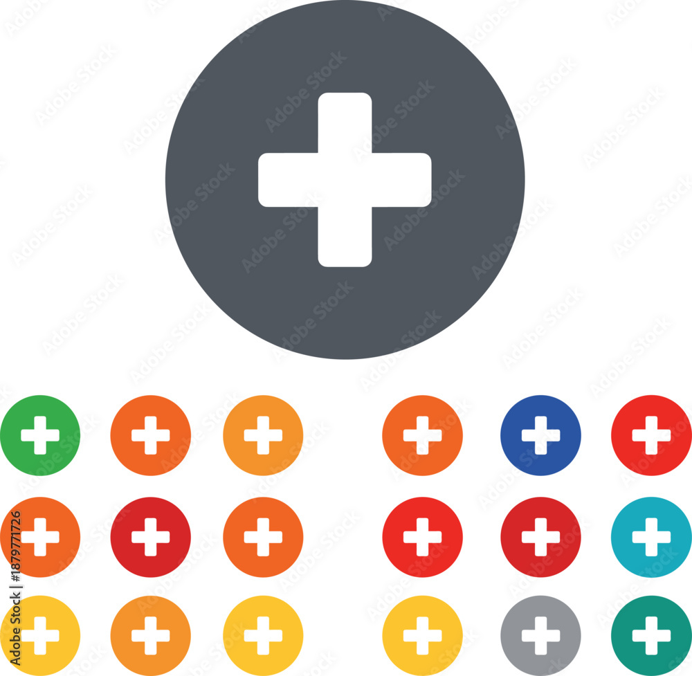 Fototapeta premium Universal Plus and Add Symbol Icon Set for Web Interface and HealthUniversal Plus and Add Symbol Icon Set for Web Interface and Health