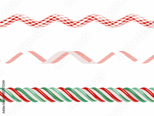 Canvastavla Colorful candy canes and ribbon patterns isolated on a white background