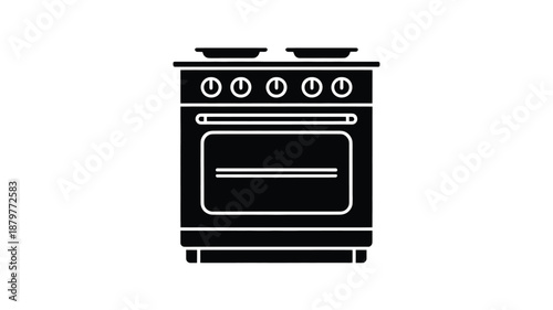Modern kitchen oven and stove icon showcasing essential cooking appliance in black silhouette Vector