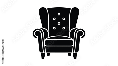 Classic wingback armchair icon with tufted back design, perfect for home furniture illustration Vector