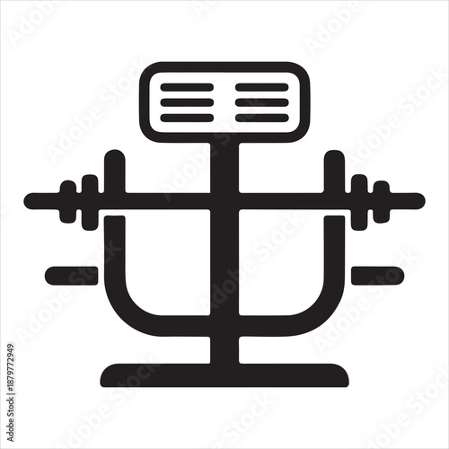 Black silhouette of a smith machine with weight bench and barbell