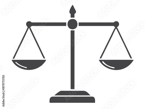 Simple illustration of a gray scale justice scale against a black background