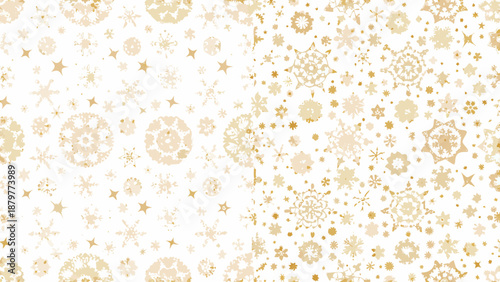 Golden snowflakes and stars create a festive winter background pattern