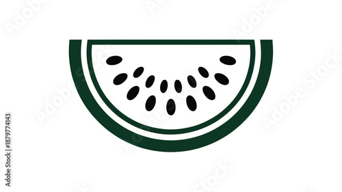Minimalist vector icon of a refreshing watermelon slice with dark green rind and scattered seeds Vector