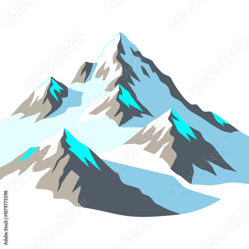 Snowcapped mountains illustration with serene landscape and icy peaks from a distant viewpoint
