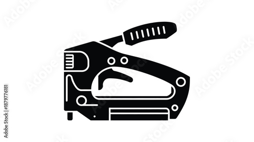 Black silhouette icon of a powerful staple gun, a versatile hand tool for fastening materials Vector