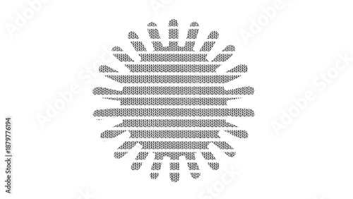 Gray knitted texture sphere with radiating lines, resembling cozy and fuzzy sunburst.