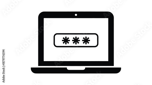 Laptop displaying a password field with asterisks, symbolizing secure access and data protection Vector