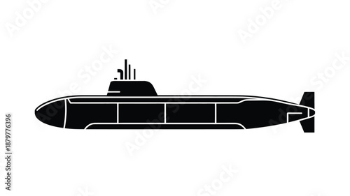 Sleek black silhouette of a modern military submarine isolated on a clean white background Vector