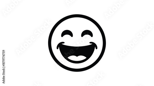 A classic black and white laughing emoji icon portraying overwhelming happiness and joy Vector