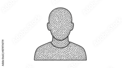 Abstract low-poly representation of human head and shoulders figure.