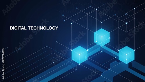 Obraz na płótnie Isometric data technology network 3D vector illustration with digital server platforms and cubes connected by lines