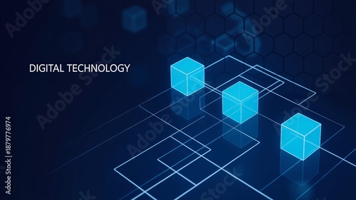 Isometric data technology network 3D vector illustration with digital server platforms and cubes connected by lines. Abstract cloud image