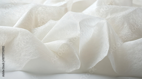 White tissue paper soft delicate paper with subtle texture and gentle folds creating light and airy abstract composition