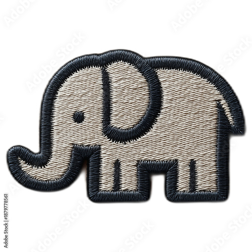 Isolated embroidered elephant patch with detailed stitching.