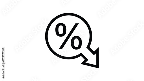 Percentage icon with a downward arrow indicating a decrease, discount, or rate reduction Vector