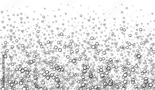 Background with fizzy bubbles in a doodle style. Line illustration of rising soap bubbles. Fizzy champagne texture.