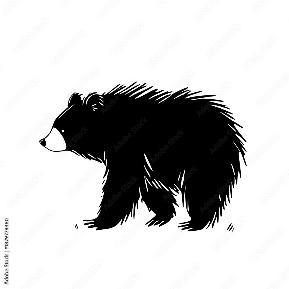 Obraz premium Sloth Bear. Sloth Bear simple black and white line art vector logo
