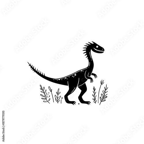 Baryonyx. Baryonyx simple black and white line art vector logo