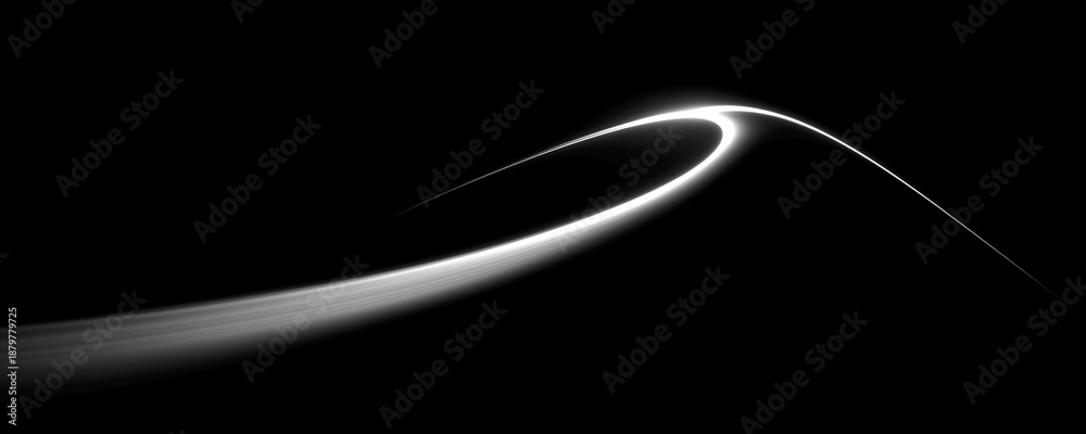 Fototapeta premium Abstract curved light trail on a black background, conveying motion, flow, elegance, and futuristic energy with a minimalist, modern aesthetic.