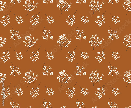 Monochrome two color floral vector seamless pattern with hand drawn branches, leaves and blooms
Gentle botany. Spring flowers. Seamless pattern. Vintage vector floral illustration. Brown and white two