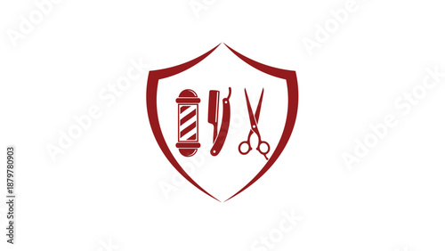 Classic Barbershop Logo with Pole Razor and Scissors in Shield