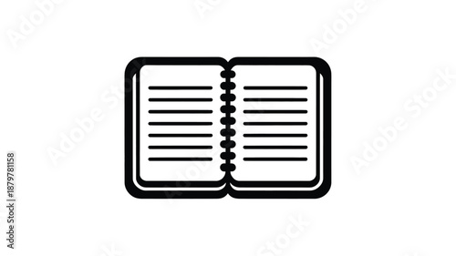 Open spiral notebook or diary icon in black and white for note-taking and journaling Vector