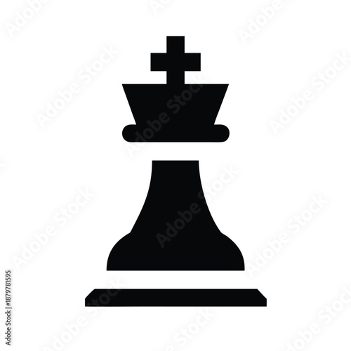 Black chess king piece on white background flat design vector illustration