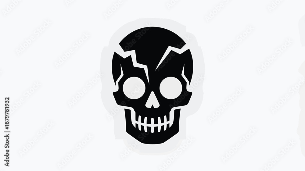 Obraz premium Cracked black skull icon representing danger, warning, or mortality on a grey background Vector