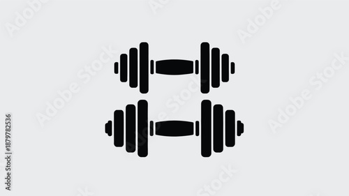 Two black silhouette dumbbells representing strength training and fitness on a light background Vector