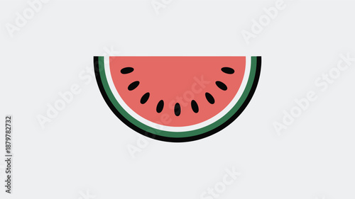 A fresh and juicy watermelon slice with seeds and a green rind on a light background Vector