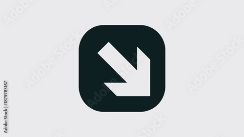 A sleek dark square icon with a white arrow pointing diagonally down and right Vector