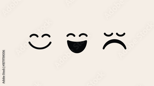 A simple illustration of diverse human emotions represented by smiling, laughing, and sad faces Vector