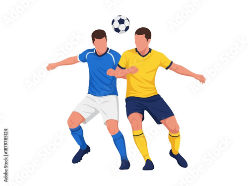 Flat vector illustration of two soccer players competing for the ball