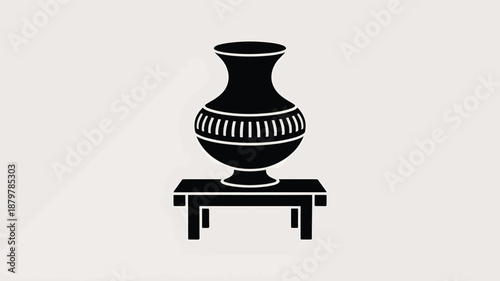 Elegant black silhouette of a decorative urn on a minimalist table with a simple design Vector