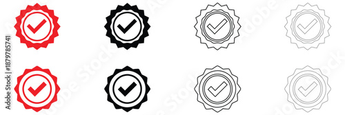 verified badge icon vector set, social media verified symbol vector, silhouette and line art